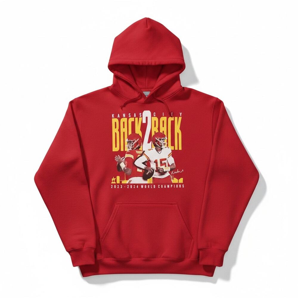 Kansas City Chiefs Back 2 Back Double Sided Graphic Hoodie Patrick Mahomes XXL